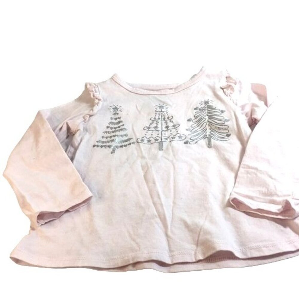 First Impressions Baby Girls Tee Pink/Silver Long Sleeves Christmas Graphic Size
